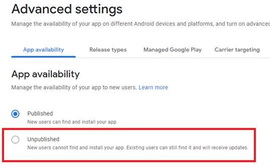 Android App Rollout Unpublished on Google Play Console